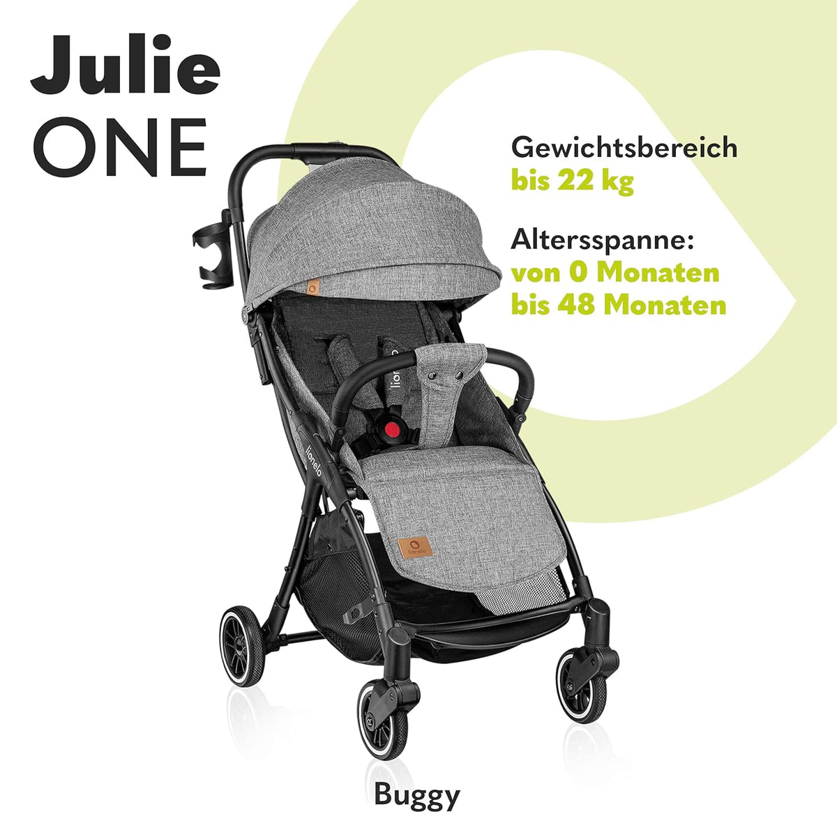 LIONELO Julie One Buggy Kinderwagen bis 22 kg, verstellbare Rückenlehne und Fußstütze, Moskitonetz, Beinwärmer, Getränkehalter und Transporttasche, zusammenklappbar