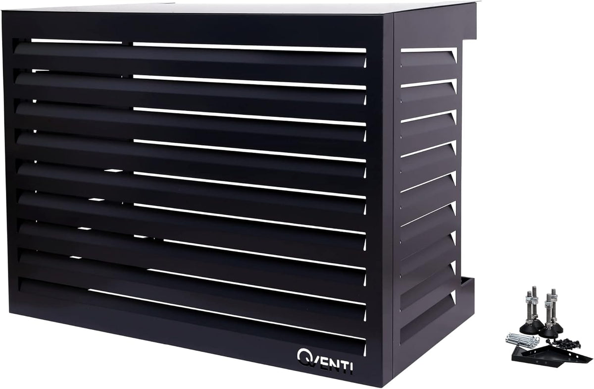 Qventi Abdeckung für Klimaanlage - Anthrazit/Grau - Aluminium - Schutzgitter - Verkleidung - Einfache Montage - Größe S - Außenmaße (LxBxH): 100 x 50 x 75 cm